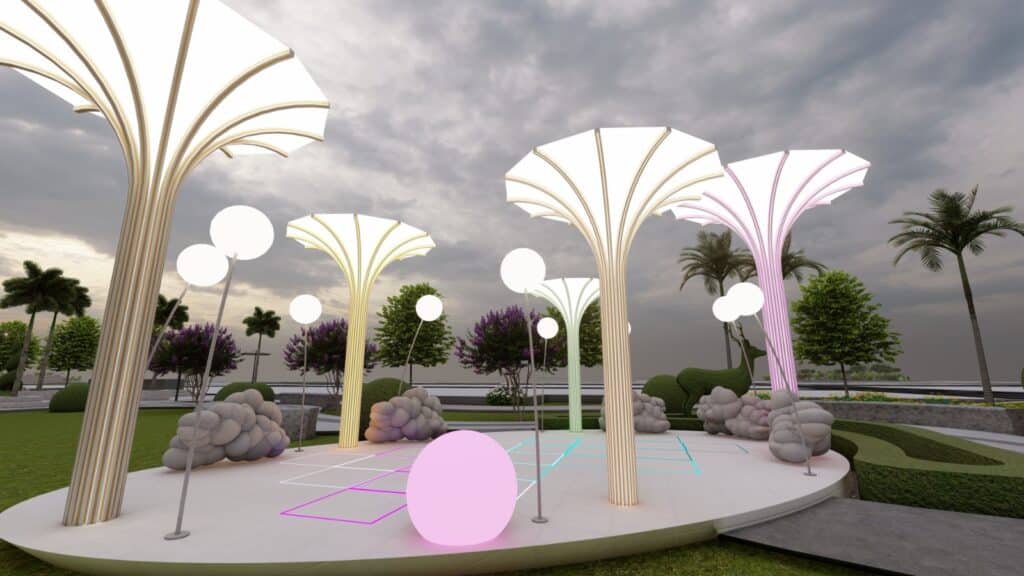 "Park 2 at District One Lahore – lawn planning and structured plantation design"