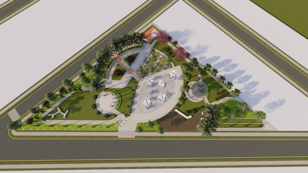 "Landscape concept design for The Enclave Multan – curated plant beds and structured garden layout"