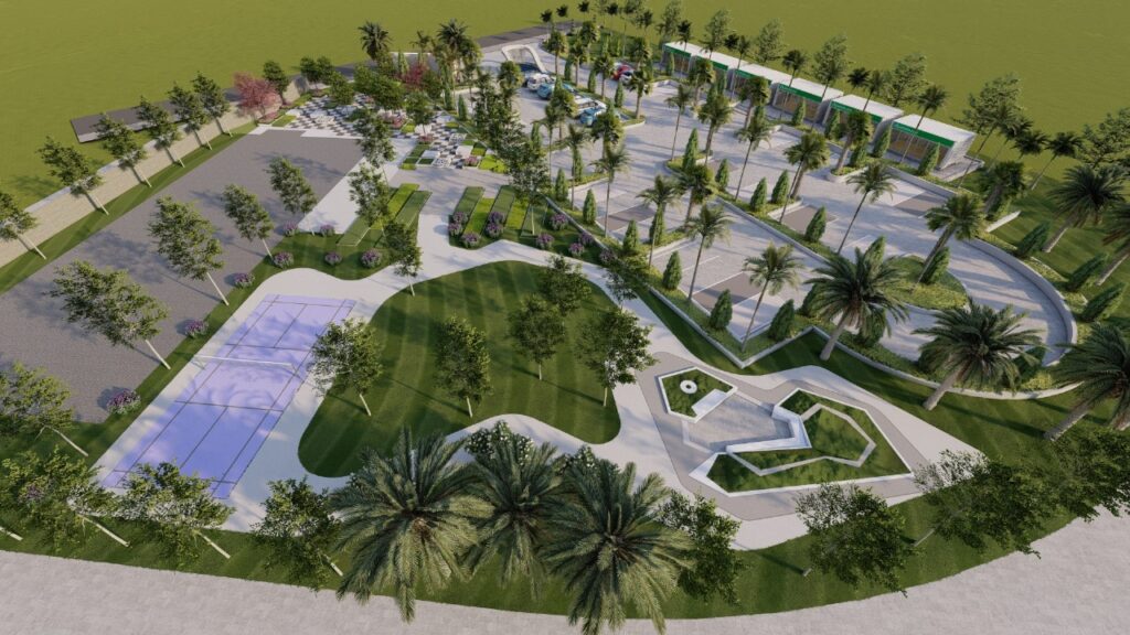 "Landscape design at Sitara Gold Vista – structured lawn and planting layout for upscale housing"