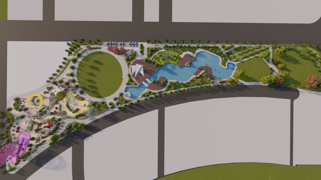 "Smart city landscaping in Sargodha – organized plant beds and pedestrian-friendly pathways"