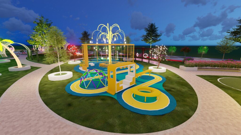 "Glow Park Sargodha – vibrant landscape design with illuminated walkways and decorative planting"