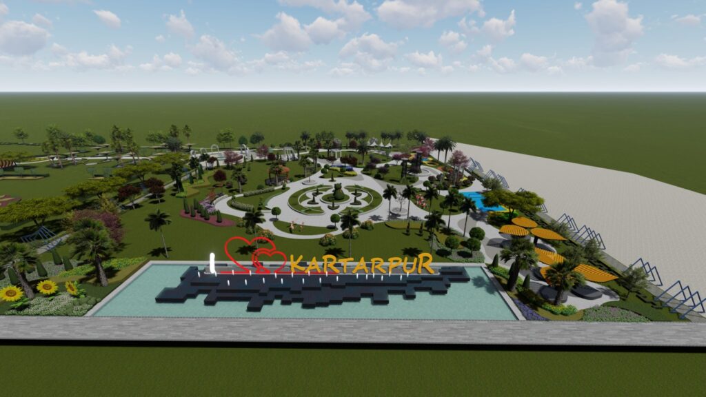 "Kartarpur landscaping – balanced softscape and hardscape integration in a cultural setting"