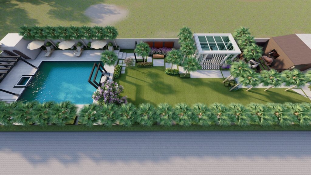 Custom landscape layout for 2 Kanal residential property featuring modern garden aesthetics