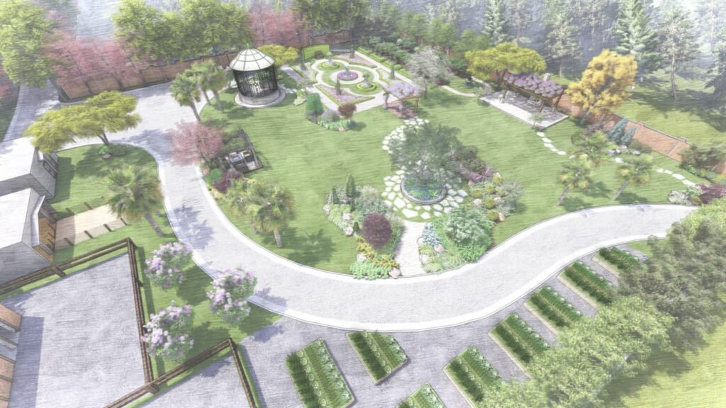 Landscape architecture for luxury 32 Kanal farmhouse outdoor spaces