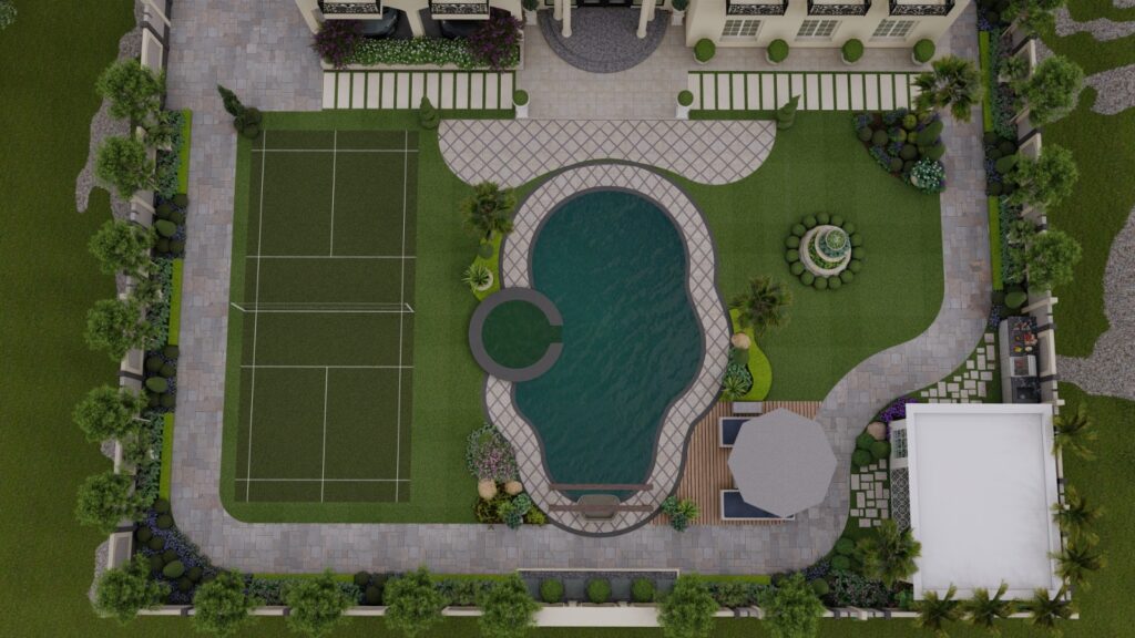 Walkway and green belts designed for 2 Kanal landscape concept