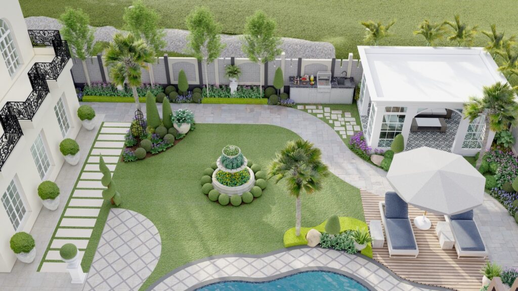 Modern rustic landscape elements for farmhouse in X Block DHA Lahore