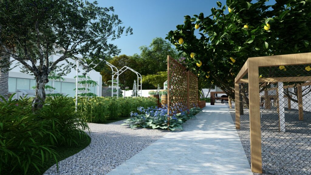 4 Kanal permaculture site featuring natural pathways and green buffers