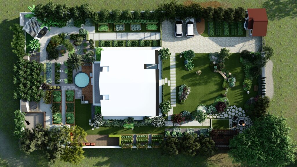 Raised garden beds and water-efficient landscaping techniques