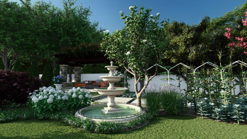 Organic farming zones in residential permaculture landscape