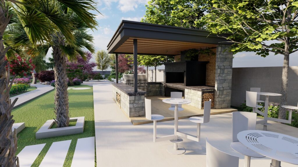 Contemporary outdoor layout with sleek hardscaping in 12 Kanal residence