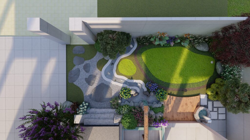 Luxury landscape design for 1 Kanal DHA home with maximalist elements and ornamental features