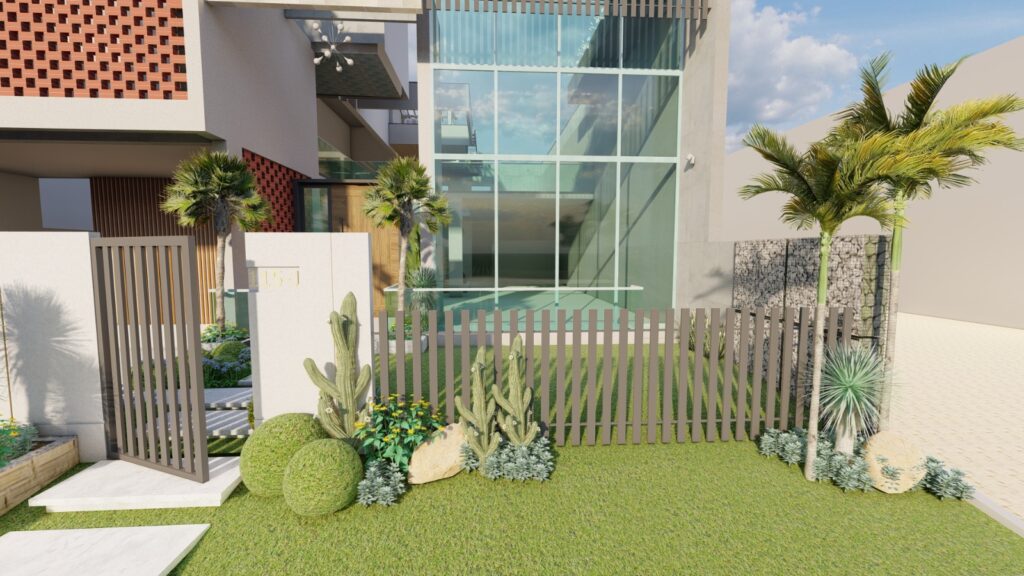 Elegant outdoor layout for 1 Kanal home in Dream Gardens Lahore focusing on minimal landscaping