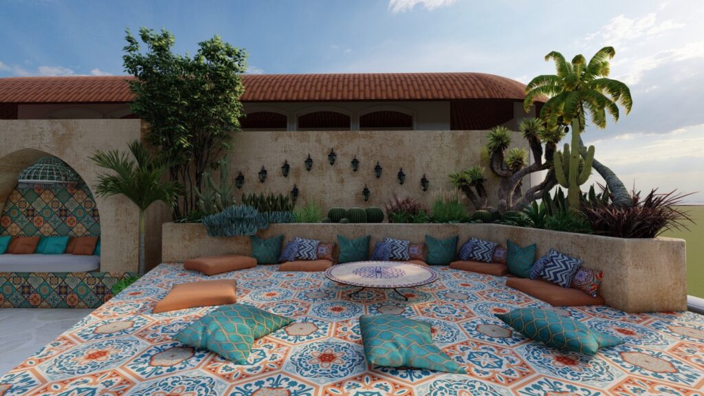 Aesthetic rooftop landscape blending functionality with Mediterranean charm