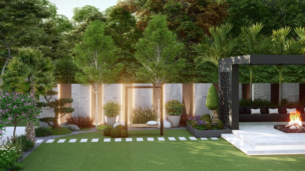 Elegant grass turf and modern plant beds in Lake City lawn project