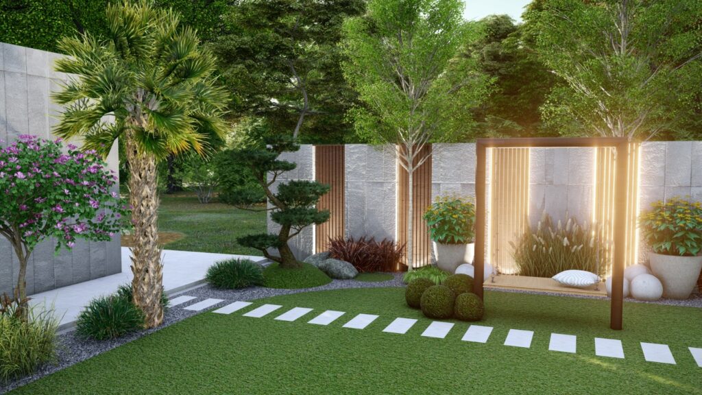 Minimalist outdoor landscaping at Lake City 1 Kanal property