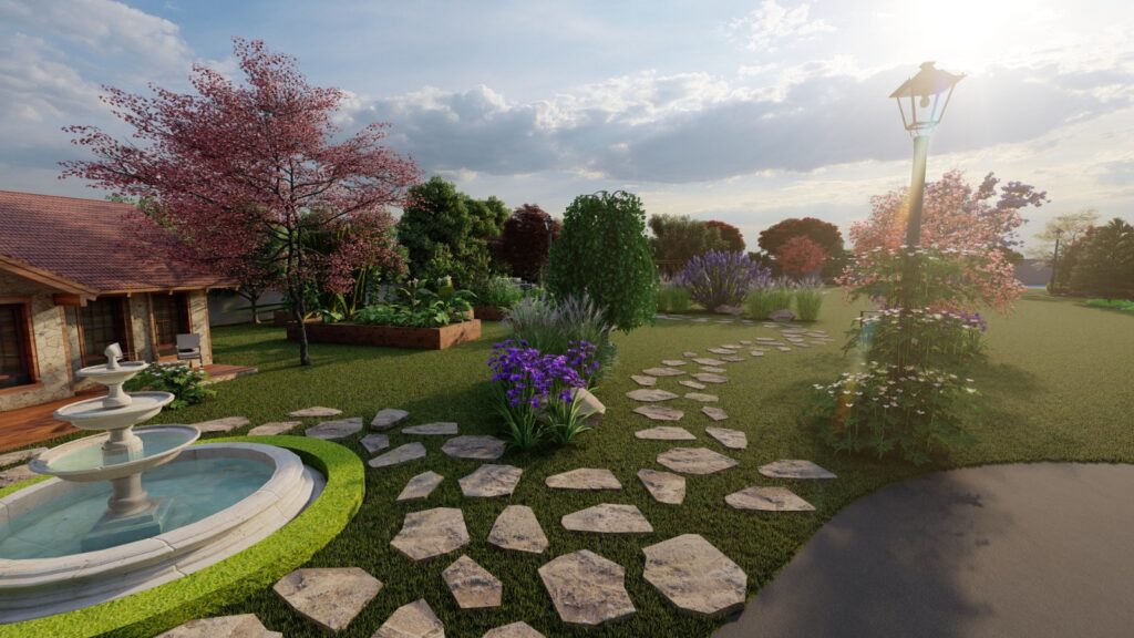 Rustic garden pathway surrounded by cottage garden flowers – Islamabad