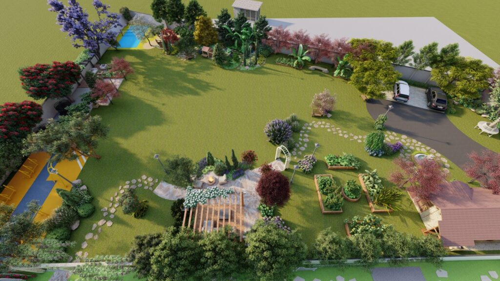 Natural stone edging in Mr. Haseeb’s English cottage garden