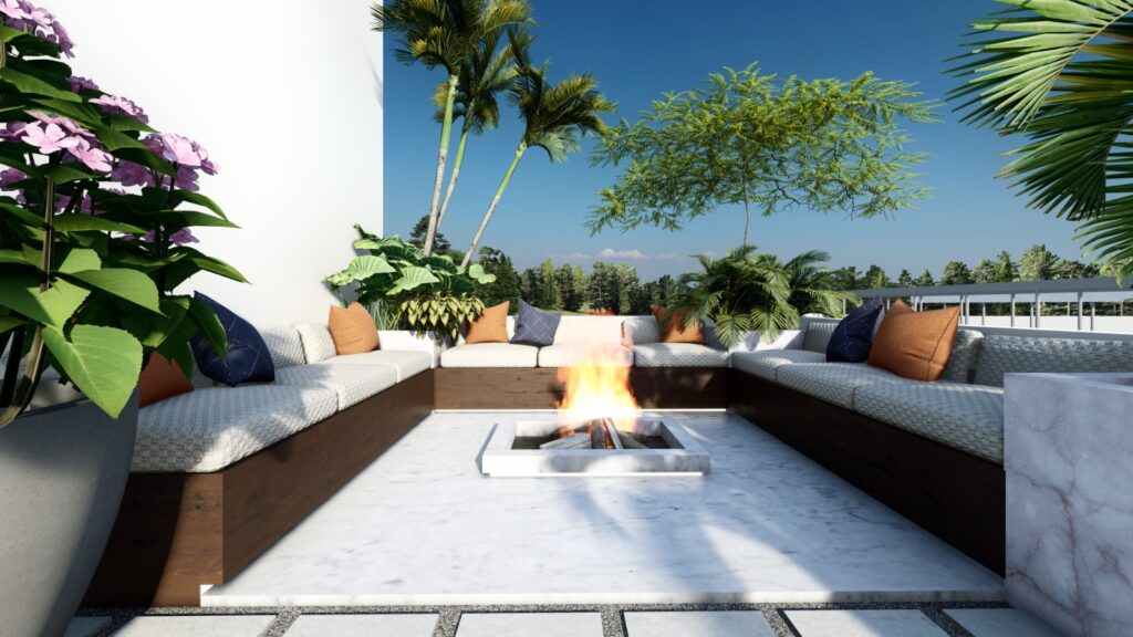 Custom rooftop landscape with native Ugandan plants and outdoor seating