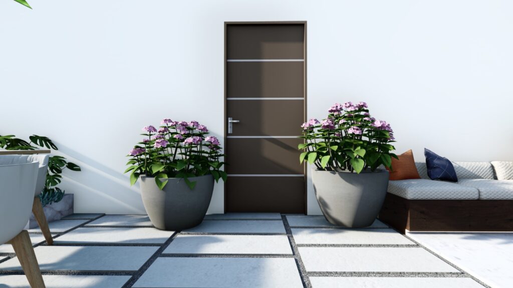 Ugandan rooftop garden with colorful flora and structured layout