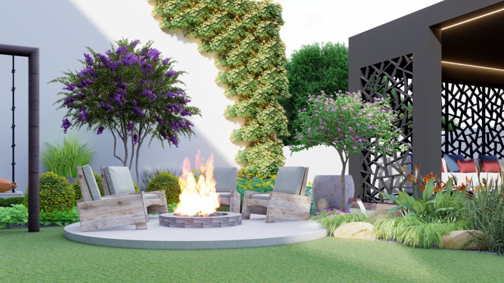 Modern landscape design for 1 Kanal house in Sialkot with clean architectural lines and structured planting