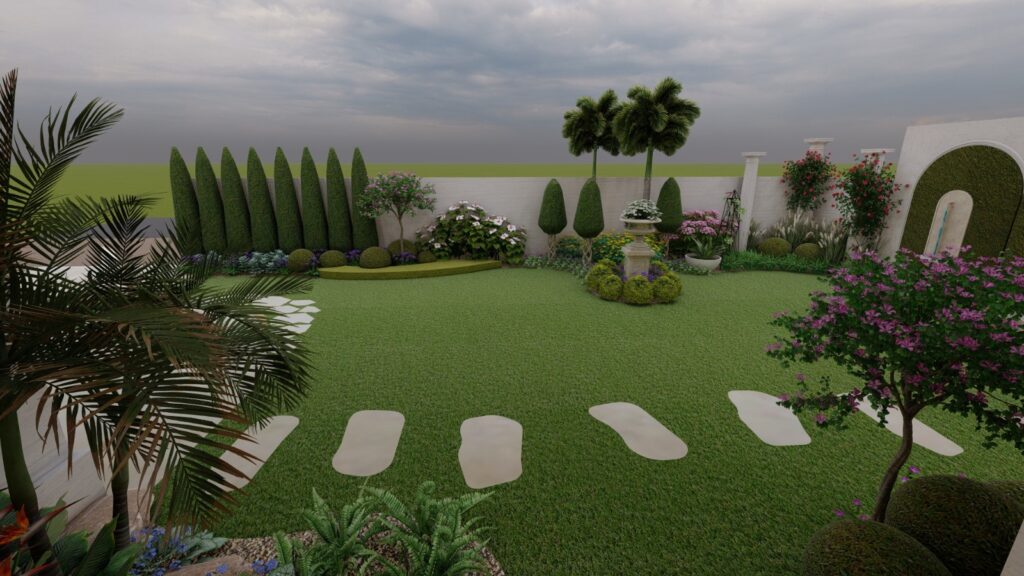 Spanish classical landscape design for Mr. Behroze's 1 Kanal residence at Galleria