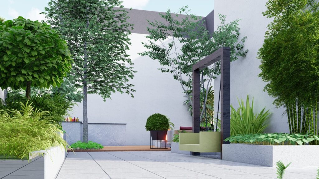 Lawn and pathway combination in residential landscape – Mr. Shafique DHA 2