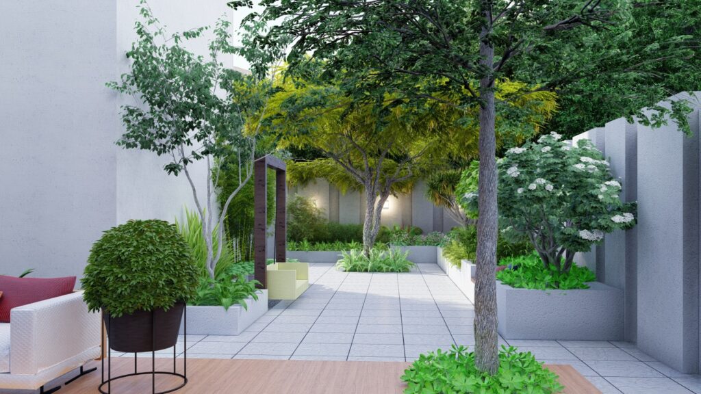 Backyard landscaping with decorative greenery – Mr. Shafique Islamabad