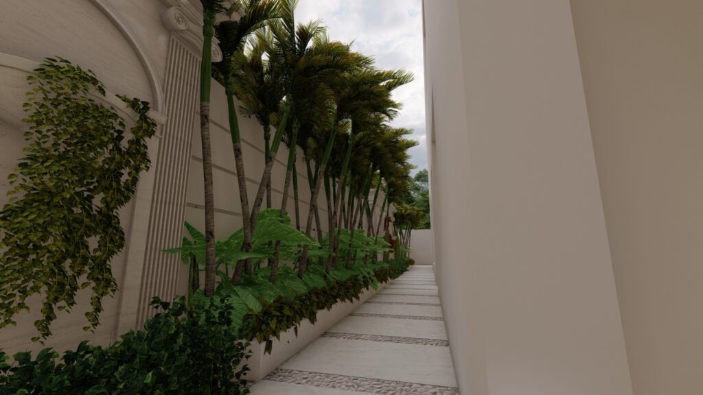 Backyard garden with structured greenery at Mrs. Sara Zeeshan’s house