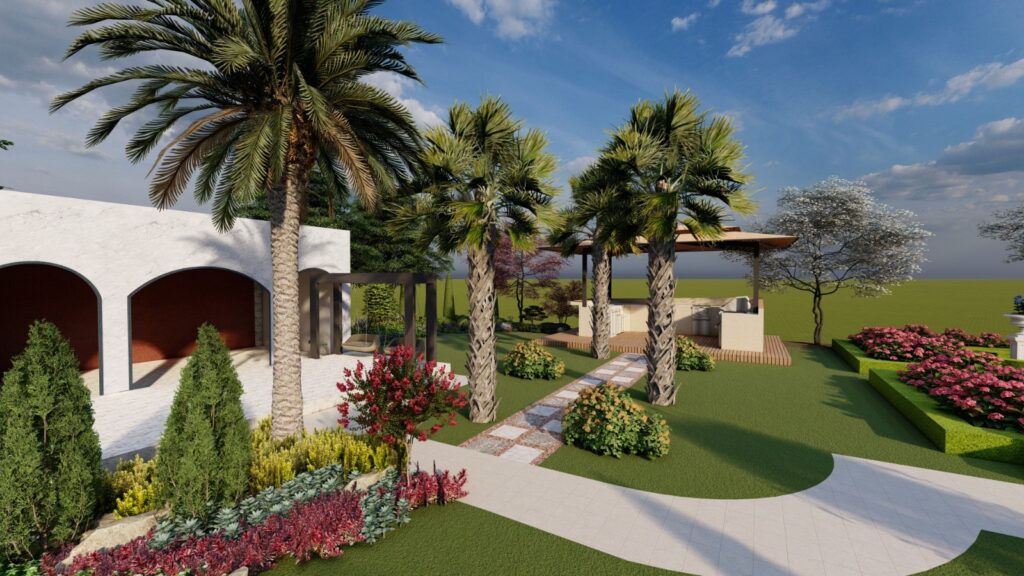 Cozy garden seating framed by colorful blooms and ornamental grasses