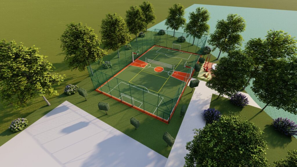 Grand driveway lined with trees and ornamental shrubs at rural estate