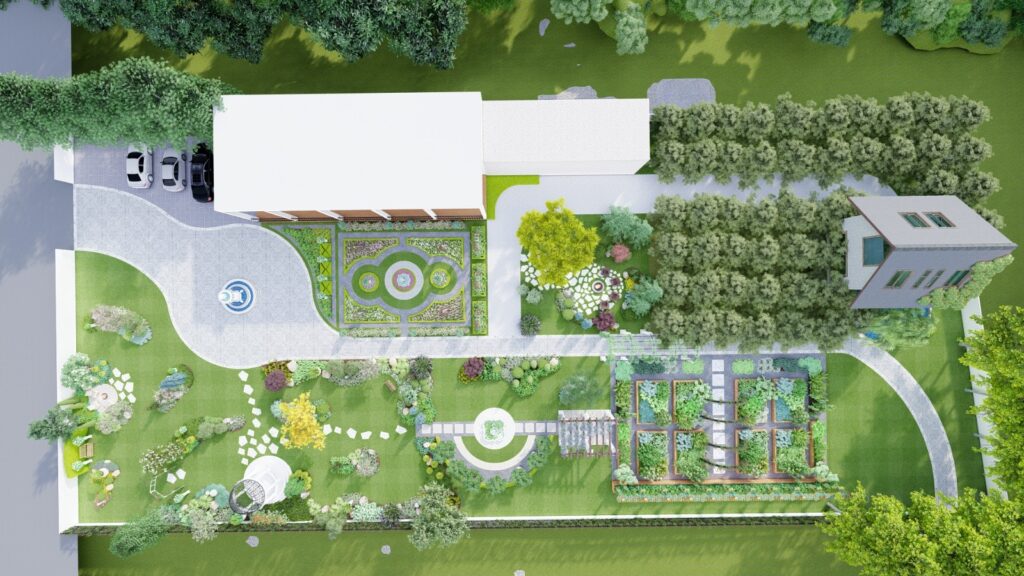 Large residential landscape showcasing natural beauty at Lake City