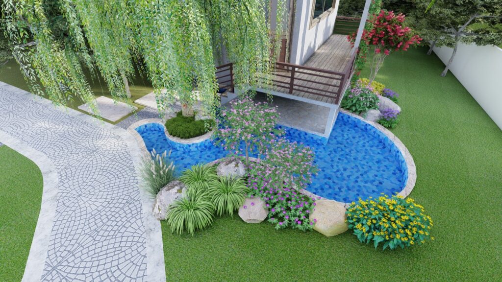 Water features enhancing Mr. SM Tariq’s Lake City residential landscape