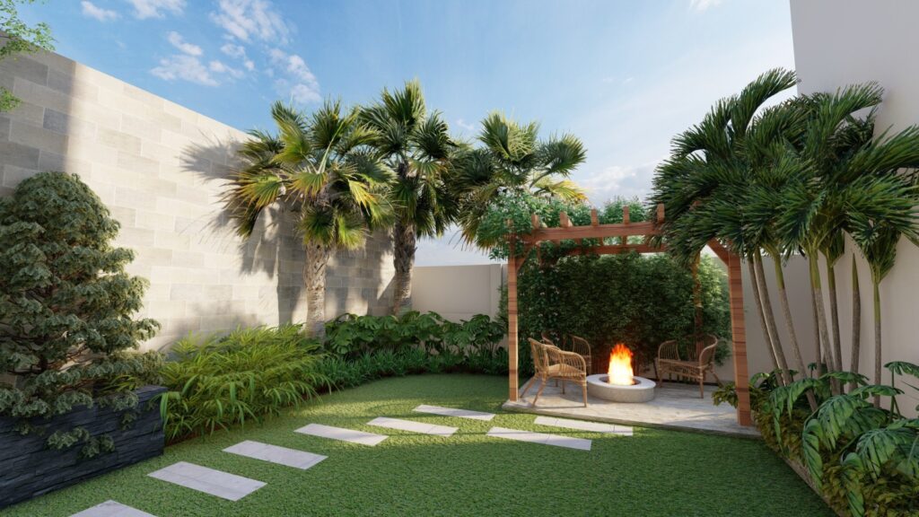 Exotic tropical plant arrangement and pathway in PH 7 Islamabad