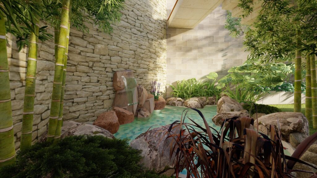 Modern tropical backyard landscaping at 141 PH 7 Islamabad