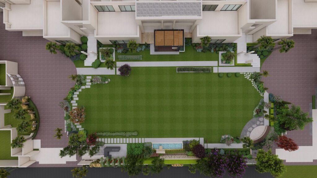Low-maintenance front yard with structured greenery at Mr. Khuram Rasheed’s modern residence
