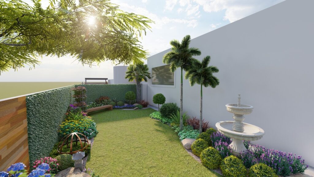 Pathway with accent lighting in front garden of Ahmed Masood’s house