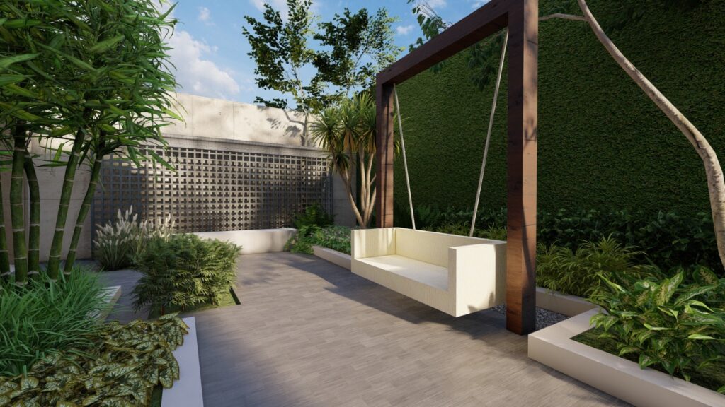 Ahmed Masood house garden with clean lines and modern hardscape detailing