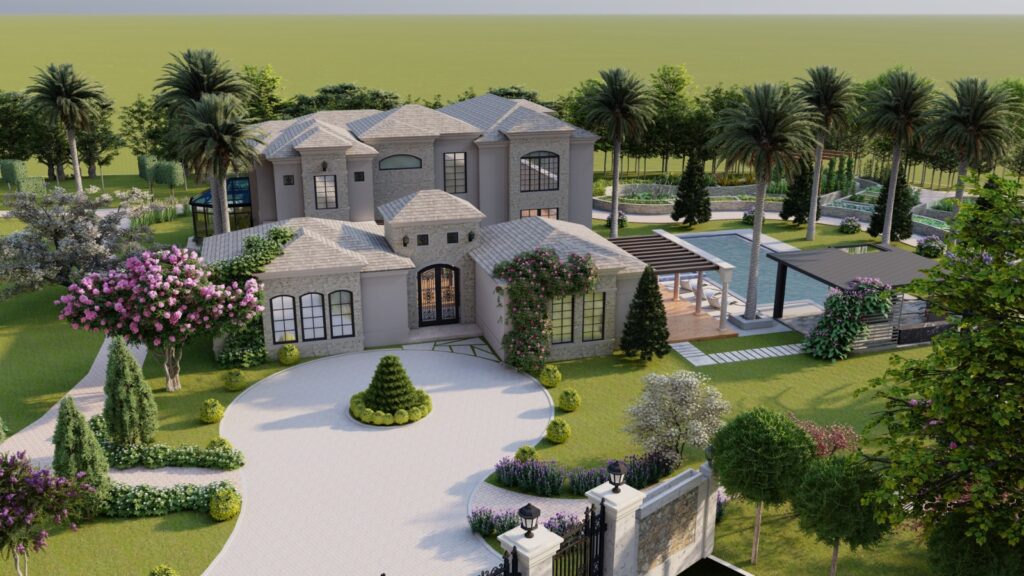 Farmhouse garden with curated color palette and layered planting zones