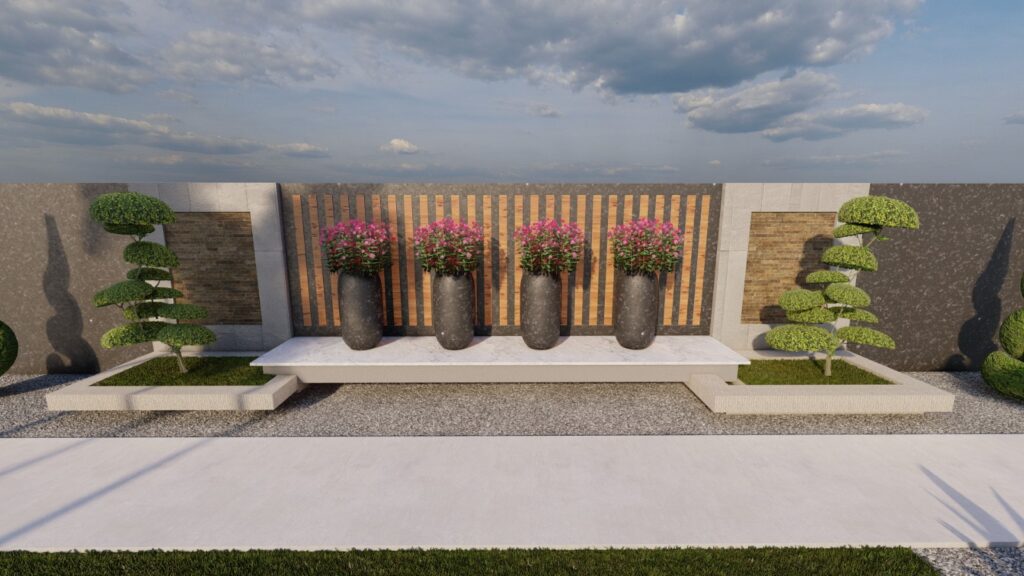 Globe Estate modern garden pathway with minimalistic softscaping