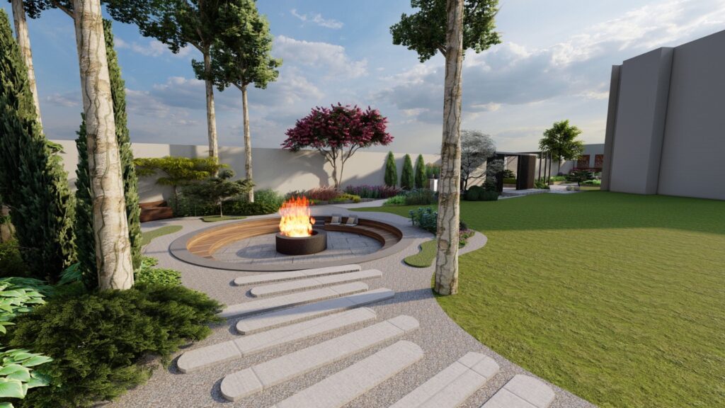 Structured outdoor seating area in modern landscape – Mr. Jawad Lahore