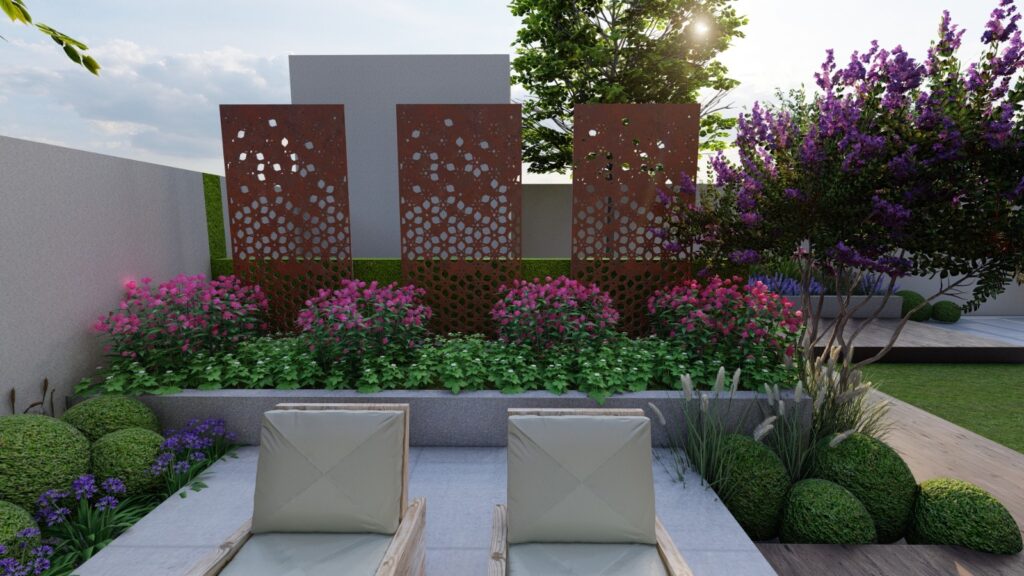 Backyard garden with sleek stone path – Mr. Jawad Lahore project