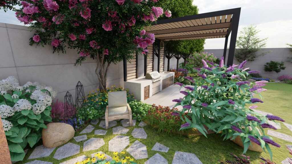 Classic English-style garden path at Mr. Hassan’s Islamabad home