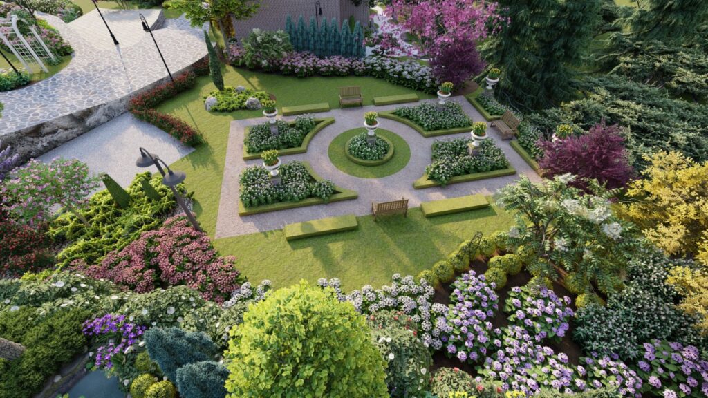 Charming Sher Bagla Murree garden design with classic English plants and rustic fencing