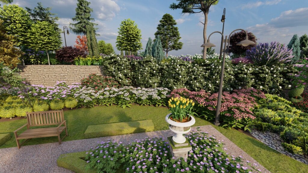 Hillside landscaping in Sher Bagla Murree showcasing English cottage garden aesthetics