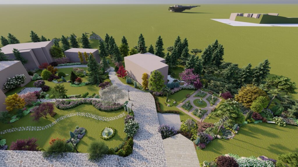 Cottage-style planting with perennials and shrubs at Sher Bagla residence in Murree