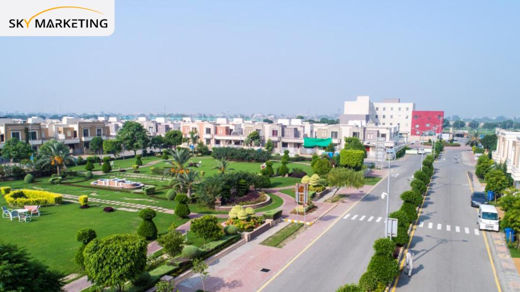 Outdoor greenery and garden lighting design at Dream Gardens Lahore landscape execution